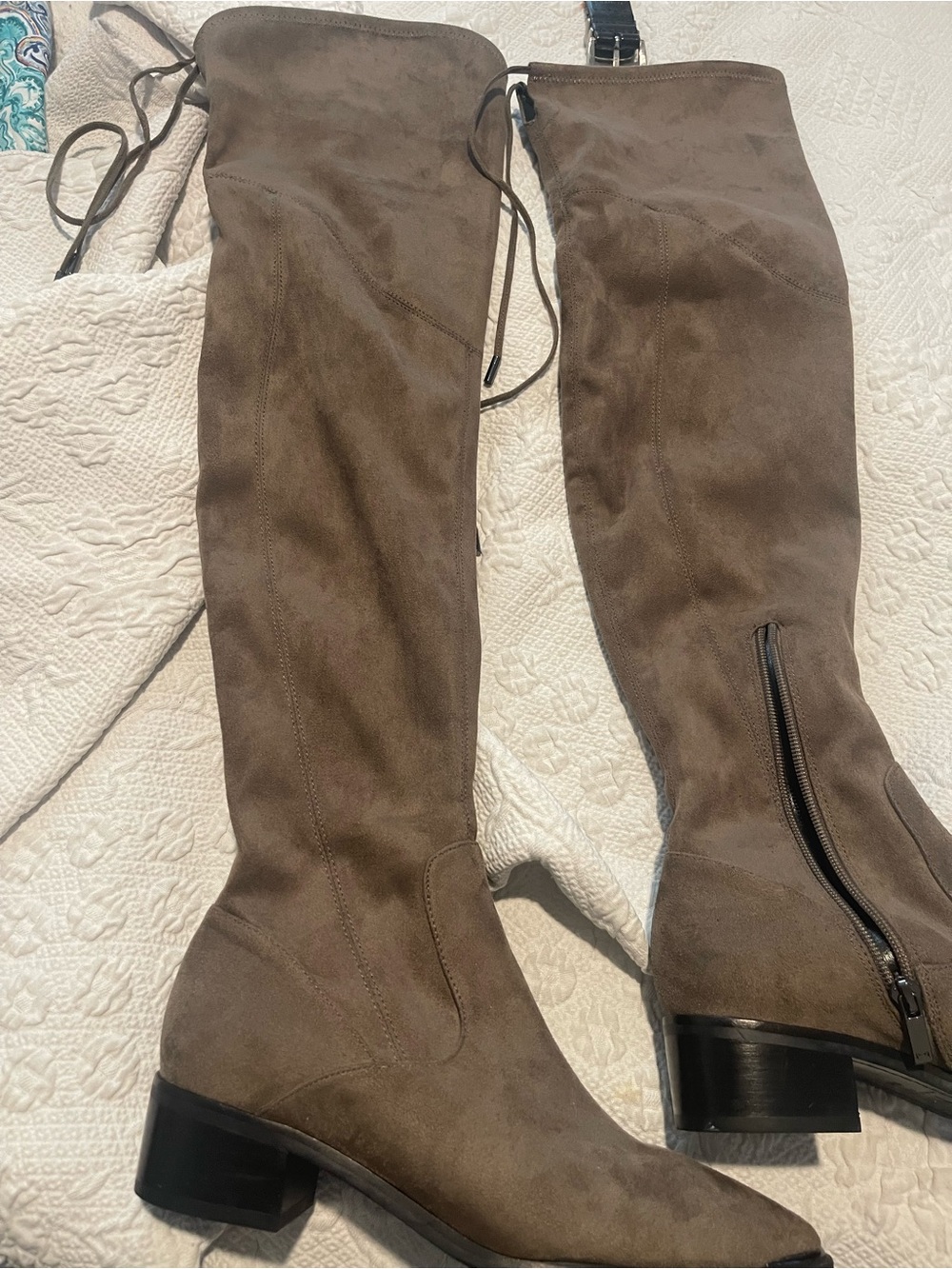 Over-the-Knee Suede Boots - Taupe 6.5M 1/4 zip